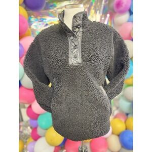 Athleta Gray Sherpa Fleece Pullover Women's XS Snap Button Mock Neck